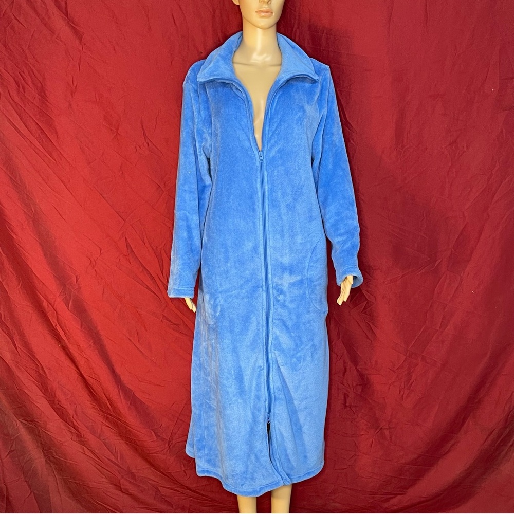 Collections Etc. Cozy Plush Zip-Front Collared Long Sleeve Lounger Robe Medium